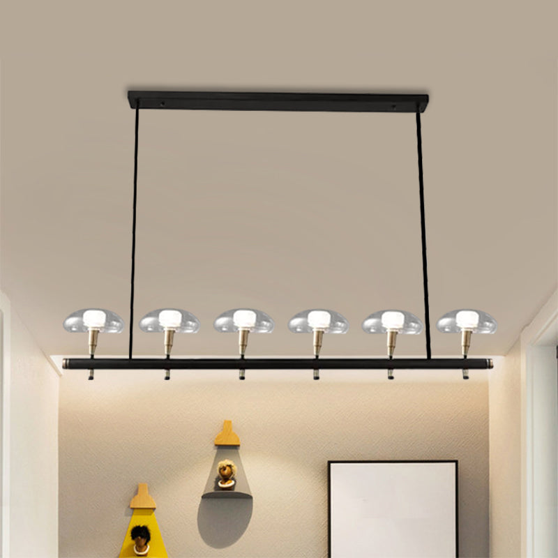 Black Glass Island Pendant Light With 4/6 Clear Mushroom Shades - Ideal For Restaurants