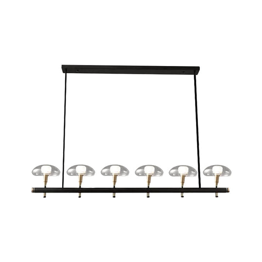 Black Glass Island Pendant Light With 4/6 Clear Mushroom Shades - Ideal For Restaurants