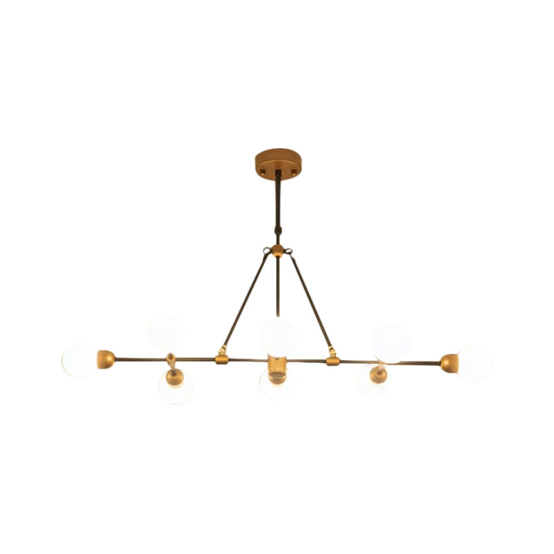 Brass Finish Island Light With Orb Shade - 8-Light Metal Hanging Lamp For Dining Room