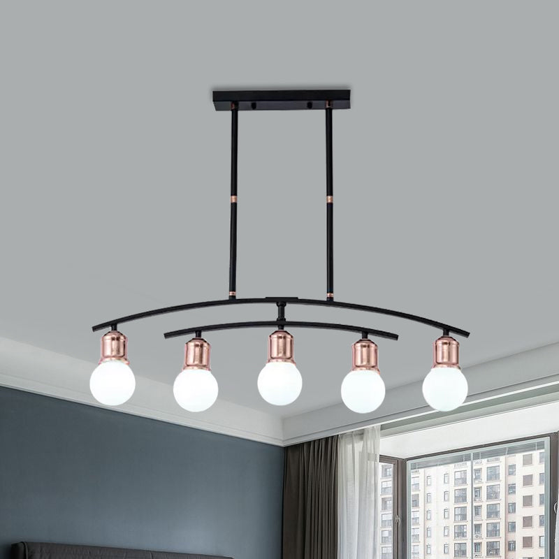 Minimalistic Linear Chandelier - 5/7 Lights Black/White Metal Finish Island Light