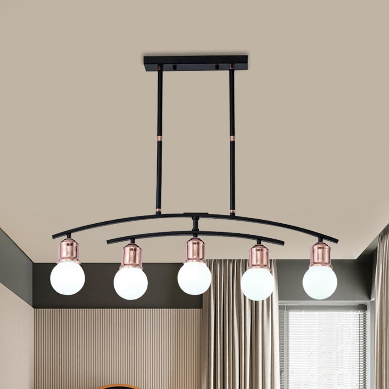 Minimalistic Linear Chandelier - 5/7 Lights Black/White Metal Finish Island Light