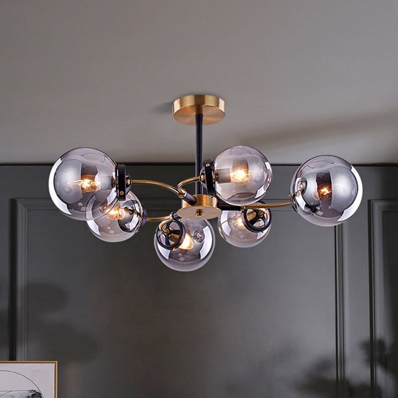 Modern Smoke Gray Bubble Chandelier - 4/6 Light Ceiling Hanging For Restaurants