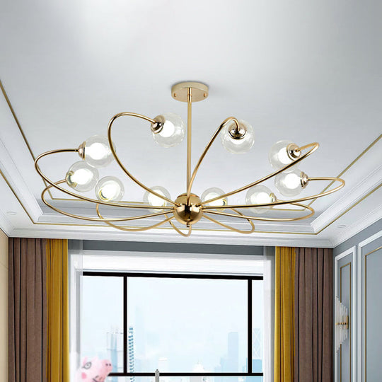 Gold Curved Arm Pendant Light With Glass Shades - Ceiling Chandelier (6/8/10 Heads)