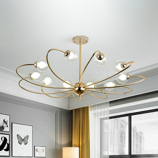 Gold Curved Arm Pendant Light With Glass Shades - Ceiling Chandelier (6/8/10 Heads)