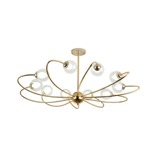 Gold Curved Arm Pendant Light With Glass Shades - Ceiling Chandelier (6/8/10 Heads)