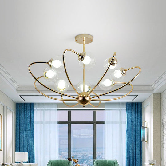 Gold Curved Arm Pendant Light With Glass Shades - Ceiling Chandelier (6/8/10 Heads)