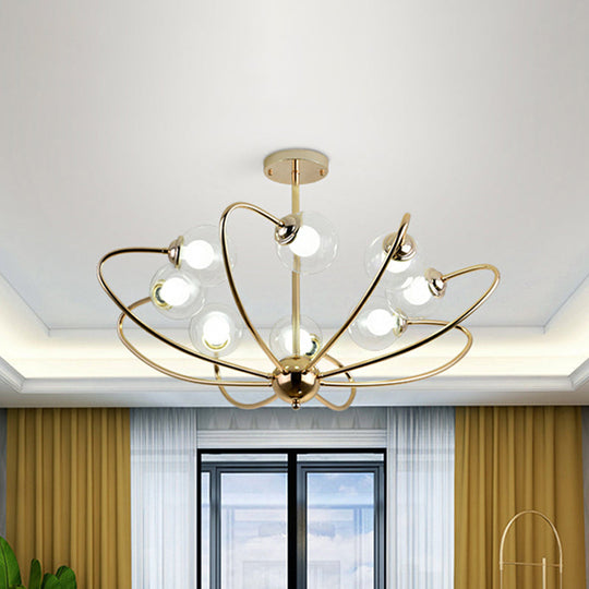 Gold Curved Arm Pendant Light With Glass Shades - Ceiling Chandelier (6/8/10 Heads)