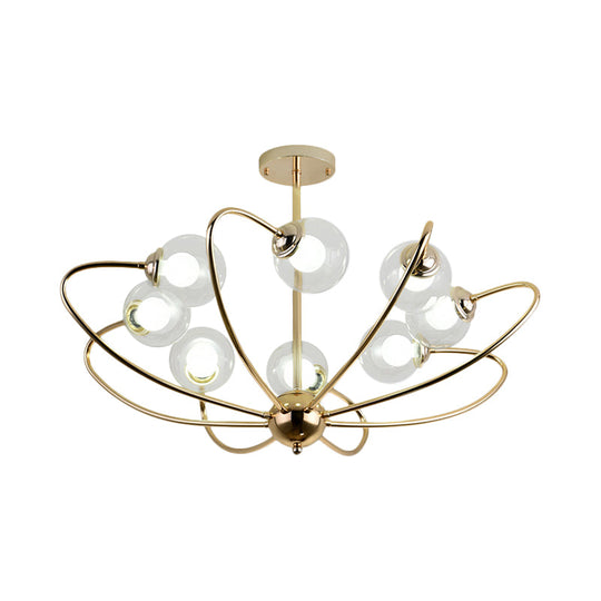 Gold Curved Arm Pendant Light With Glass Shades - Ceiling Chandelier (6/8/10 Heads)