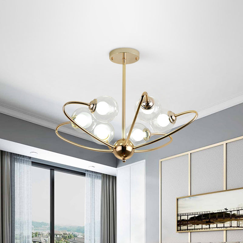 Gold Curved Arm Pendant Light With Glass Shades - Ceiling Chandelier (6/8/10 Heads)