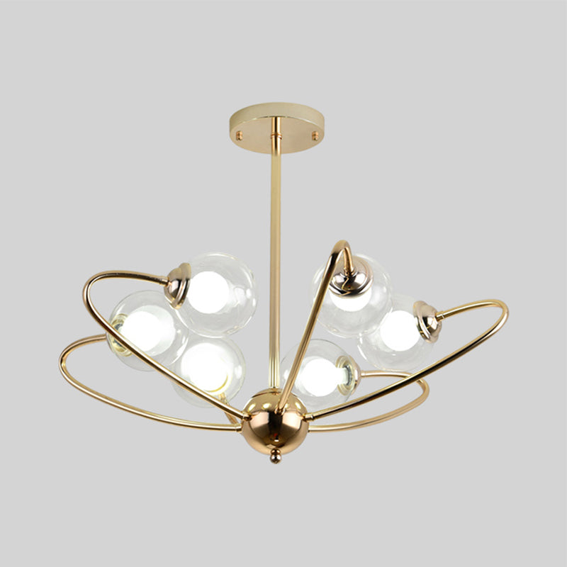 Gold Curved Arm Pendant Light With Glass Shades - Ceiling Chandelier (6/8/10 Heads)