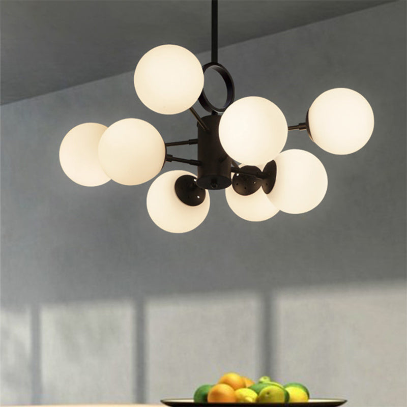 Modern Milk Glass Dining Table Chandelier - Bubble Shade White