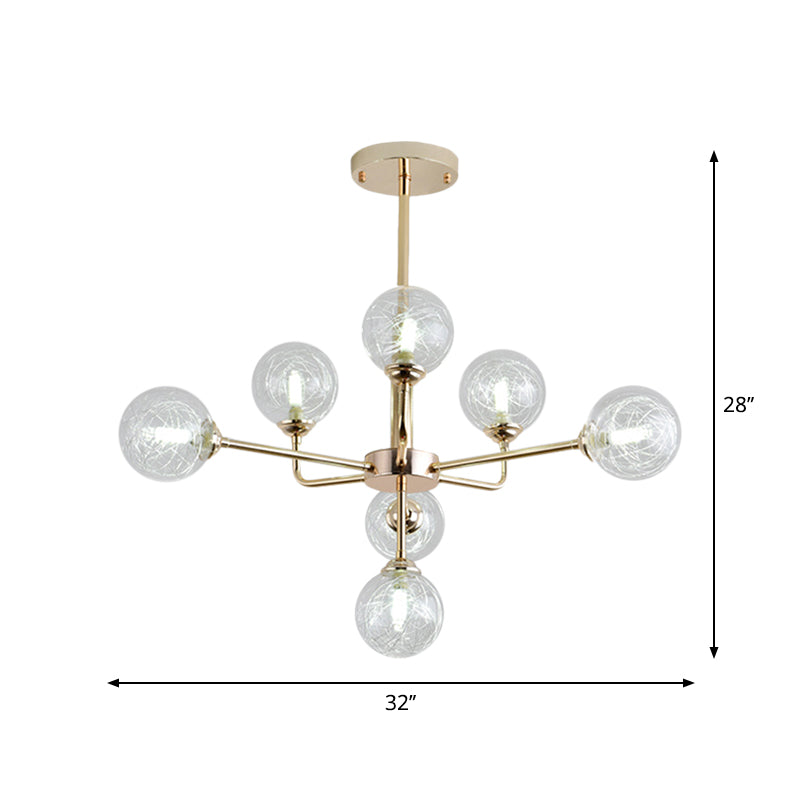 Gold Finish Post Modern Orb Chandelier - Glass Shade Hanging Lamp With 7/9/13 Lights