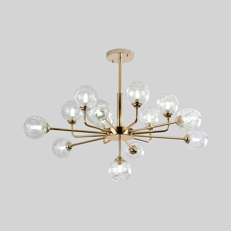 Gold Finish Post Modern Orb Chandelier - Glass Shade Hanging Lamp With 7/9/13 Lights