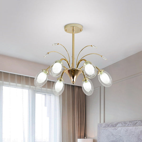 Modern Gold Chandelier Lamp With Oval Glass Shades - 6/8/10 Head Ceiling Light