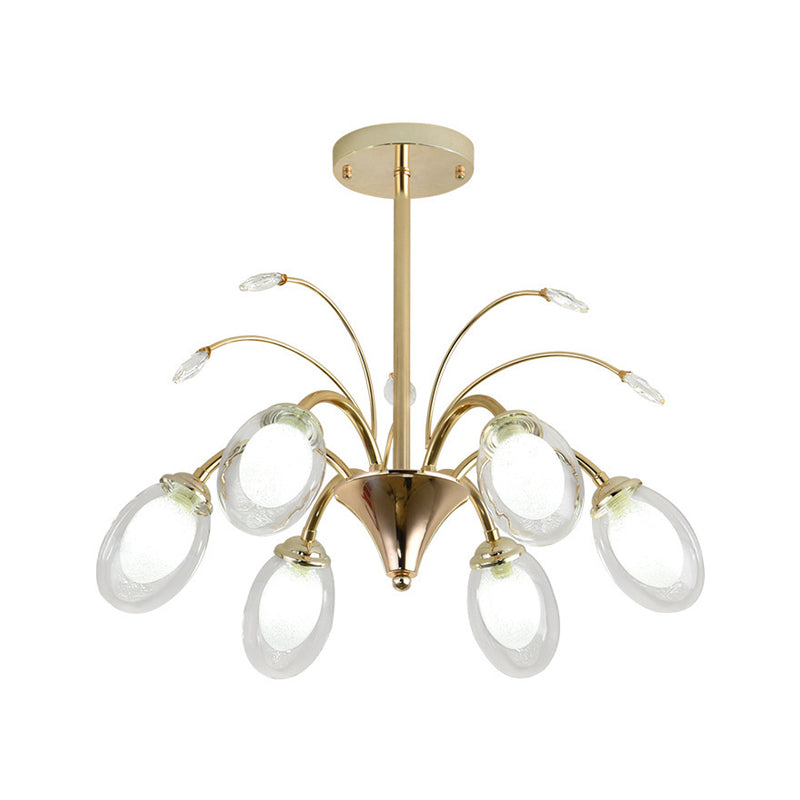 Modern Gold Chandelier Lamp With Oval Glass Shades - 6/8/10 Head Ceiling Light