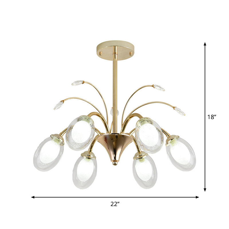 Modern Gold Chandelier Lamp With Oval Glass Shades - 6/8/10 Head Ceiling Light