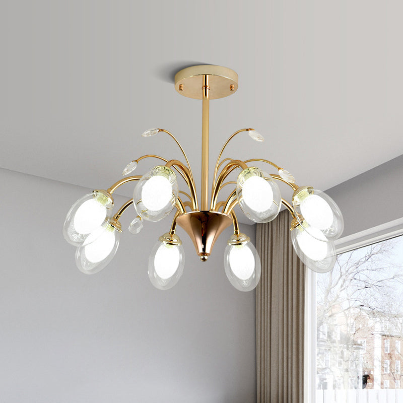 Modern Gold Chandelier Lamp With Oval Glass Shades - 6/8/10 Head Ceiling Light 8 /