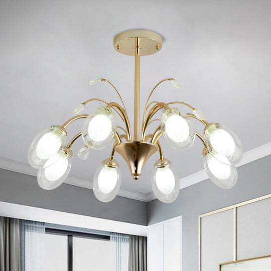 Modern Gold Chandelier Lamp With Oval Glass Shades - 6/8/10 Head Ceiling Light