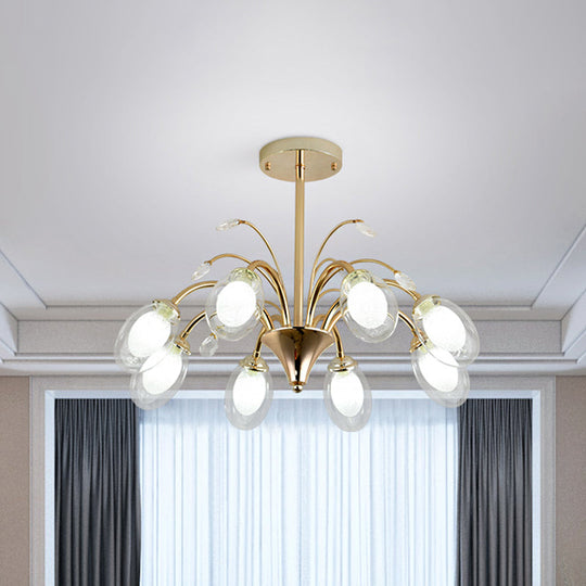 Modern Gold Chandelier Lamp With Oval Glass Shades - 6/8/10 Head Ceiling Light