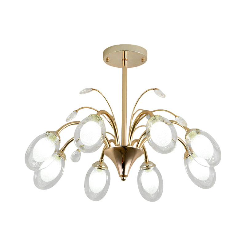 Modern Gold Chandelier Lamp With Oval Glass Shades - 6/8/10 Head Ceiling Light