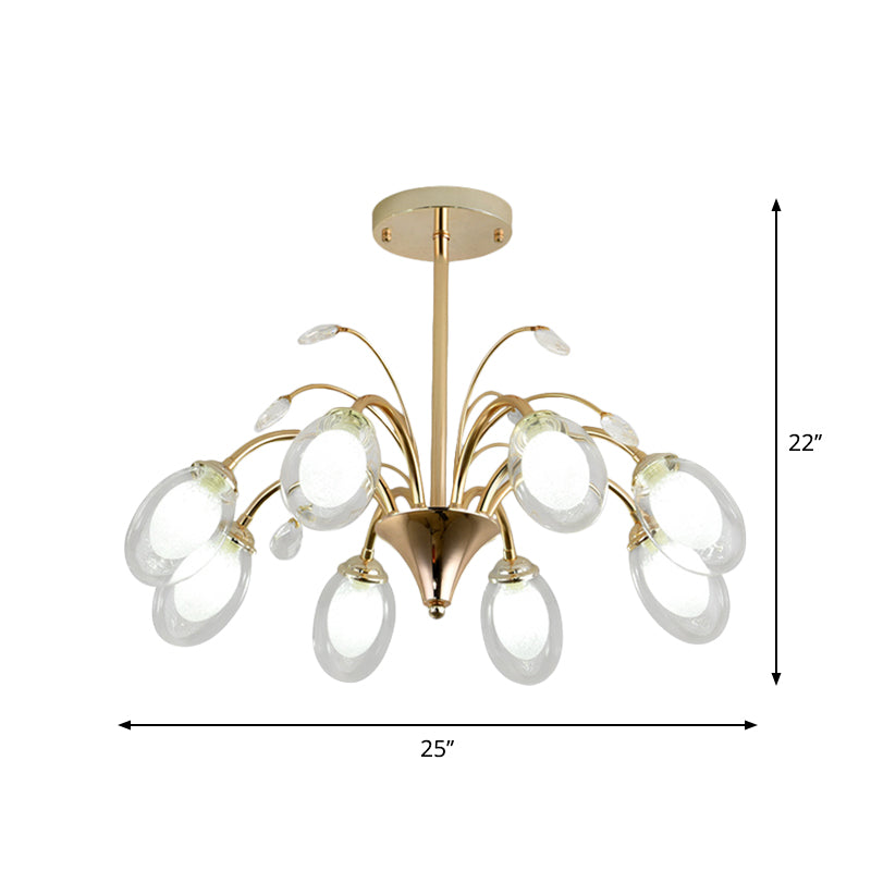 Modern Gold Chandelier Lamp With Oval Glass Shades - 6/8/10 Head Ceiling Light