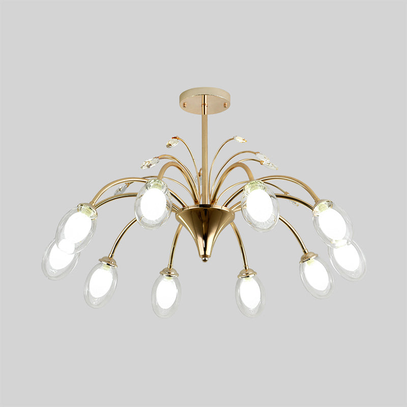 Modern Gold Chandelier Lamp With Oval Glass Shades - 6/8/10 Head Ceiling Light