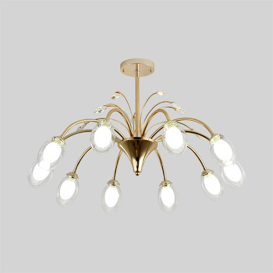 Modern Gold Chandelier Lamp With Oval Glass Shades - 6/8/10 Head Ceiling Light