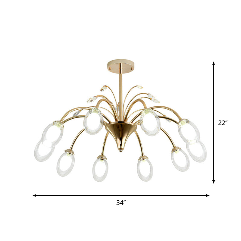 Modern Gold Chandelier Lamp With Oval Glass Shades - 6/8/10 Head Ceiling Light