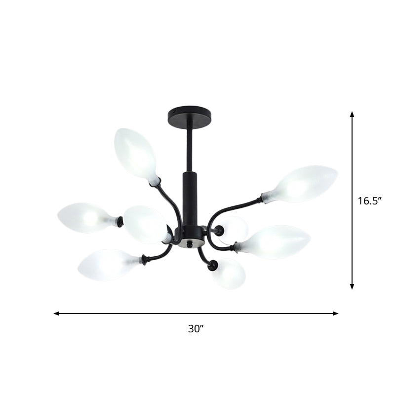 Frosted Glass Branch Chandelier - Multi Light Wrought Iron Ceiling Lamp Black