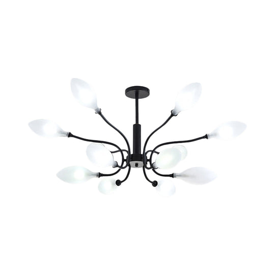 Frosted Glass Branch Chandelier - Multi Light Wrought Iron Ceiling Lamp Black