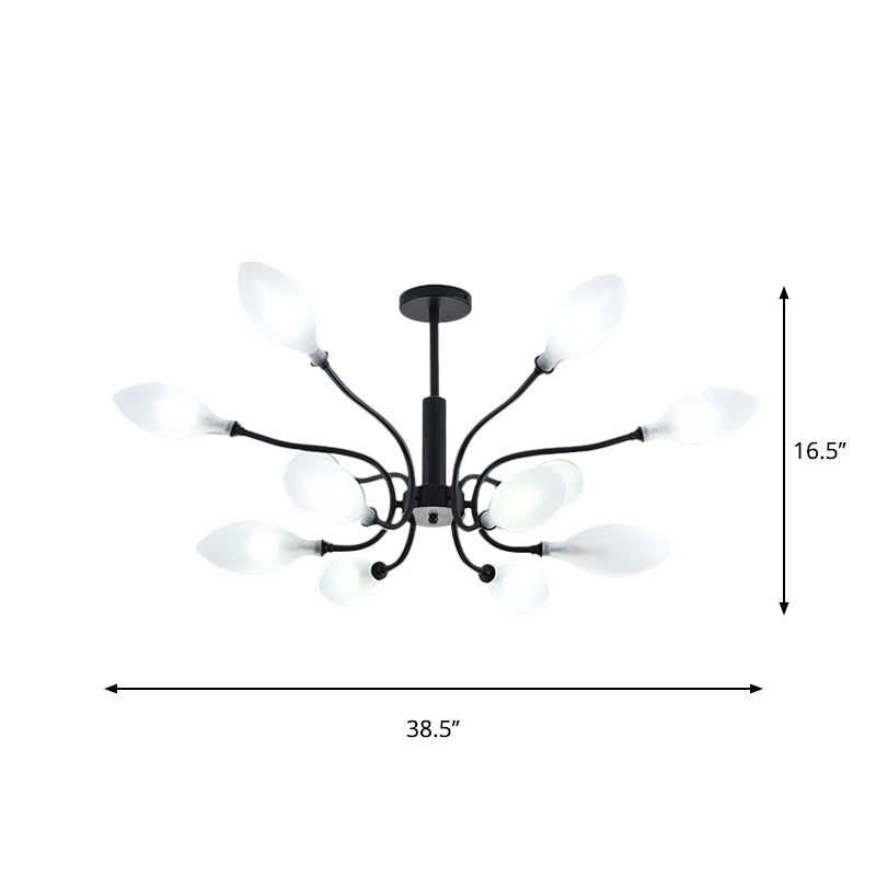 Frosted Glass Branch Chandelier - Multi Light Wrought Iron Ceiling Lamp Black