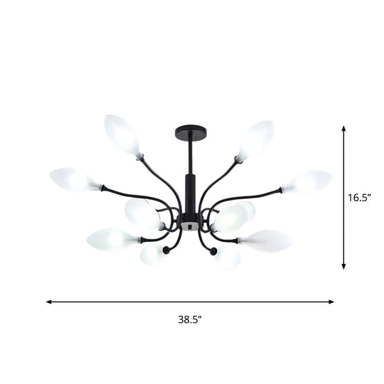 Frosted Glass Branch Chandelier - Multi Light Wrought Iron Ceiling Lamp Black