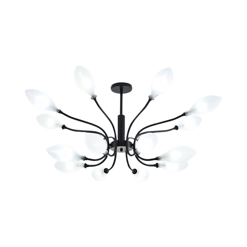 Frosted Glass Branch Chandelier - Multi Light Wrought Iron Ceiling Lamp Black