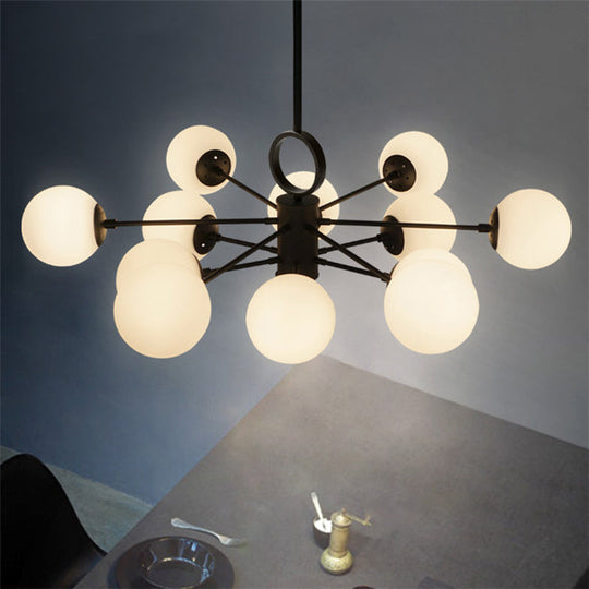 Modern Milk Glass Dining Table Chandelier - Bubble Shade White