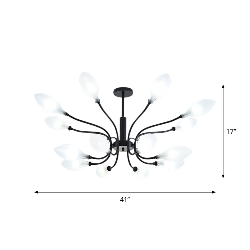 Frosted Glass Branch Chandelier - Multi Light Wrought Iron Ceiling Lamp Black