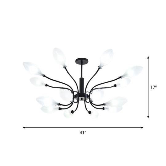 Frosted Glass Branch Chandelier - Multi Light Wrought Iron Ceiling Lamp Black