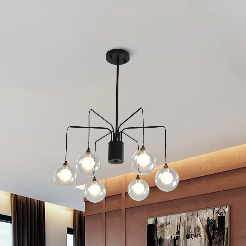 Contemporary Black Spider Chandelier: 6/8-Bulb Glass Shade Hanging Light