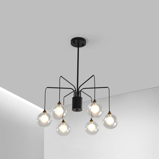 Contemporary Black Spider Chandelier: 6/8-Bulb Glass Shade Hanging Light