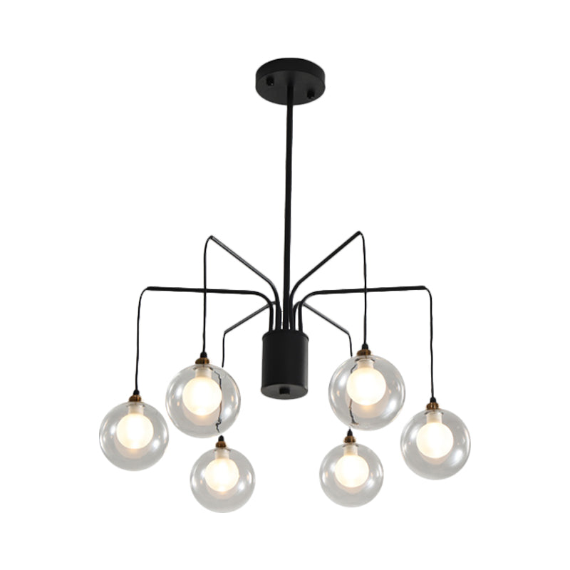 Contemporary Black Spider Chandelier: 6/8-Bulb Glass Shade Hanging Light