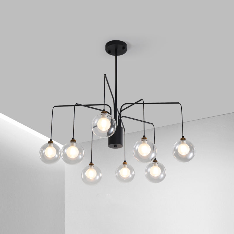 Contemporary Black Spider Chandelier: 6/8-Bulb Glass Shade Hanging Light