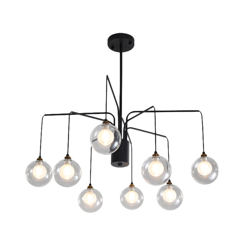 Contemporary Black Spider Chandelier: 6/8-Bulb Glass Shade Hanging Light