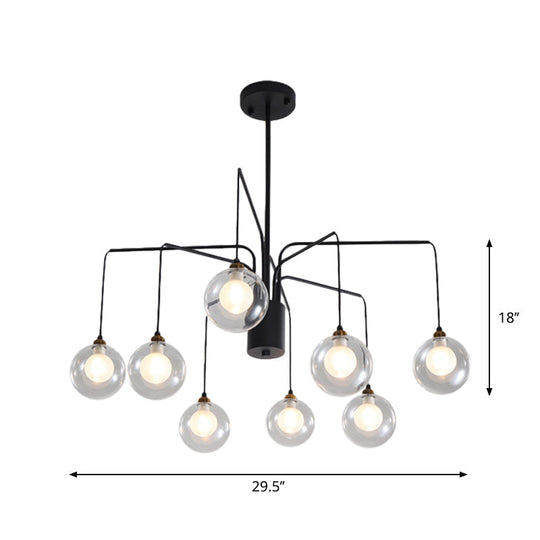 Contemporary Black Spider Chandelier: 6/8-Bulb Glass Shade Hanging Light