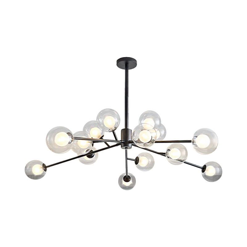 Modern Black/Gold Branching Chandelier - 9/12 Light Glass Shade Pendant