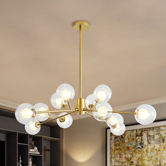 Modern Black/Gold Branching Chandelier - 9/12 Light Glass Shade Pendant