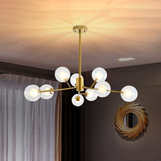 Modern Black/Gold Branching Chandelier - 9/12 Light Glass Shade Pendant