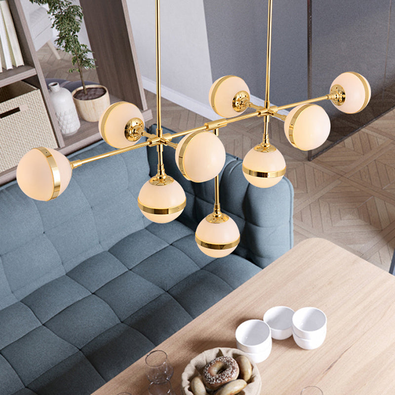 Modern Glass Orb Chandelier With 9-Silver/Gold Finish Heads - Perfect Island Lighting For