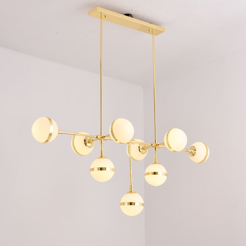 Modern Glass Orb Chandelier With 9-Silver/Gold Finish Heads - Perfect Island Lighting For