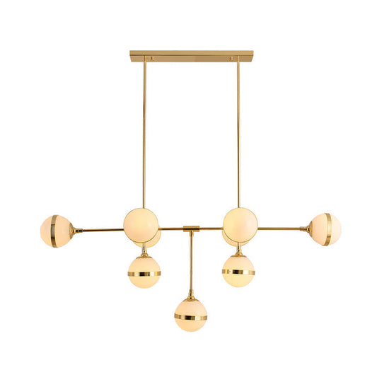 Modern Glass Orb Chandelier With 9-Silver/Gold Finish Heads - Perfect Island Lighting For