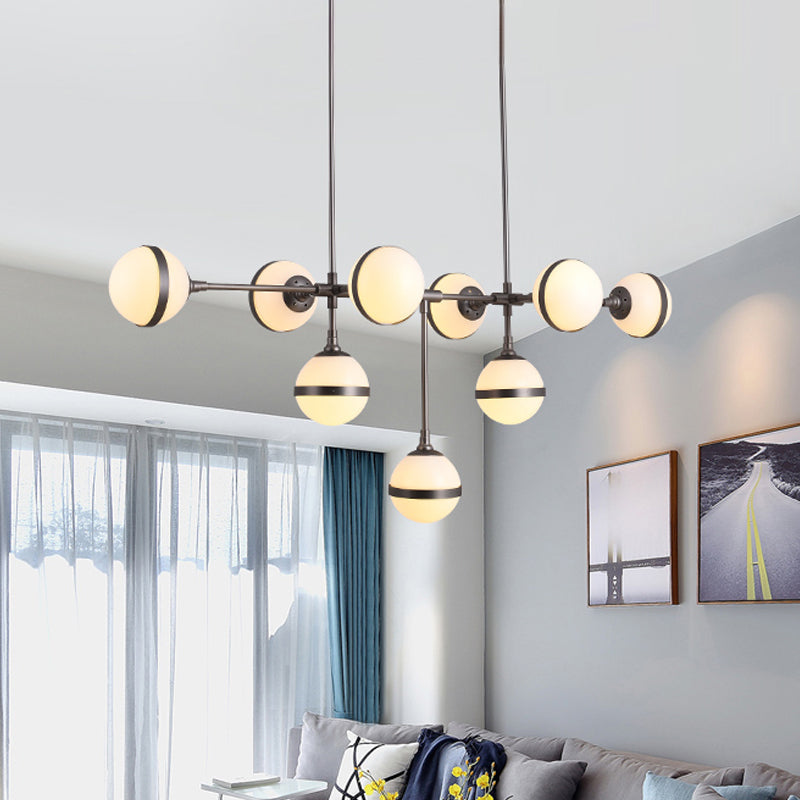 Modern Glass Orb Chandelier With 9-Silver/Gold Finish Heads - Perfect Island Lighting For