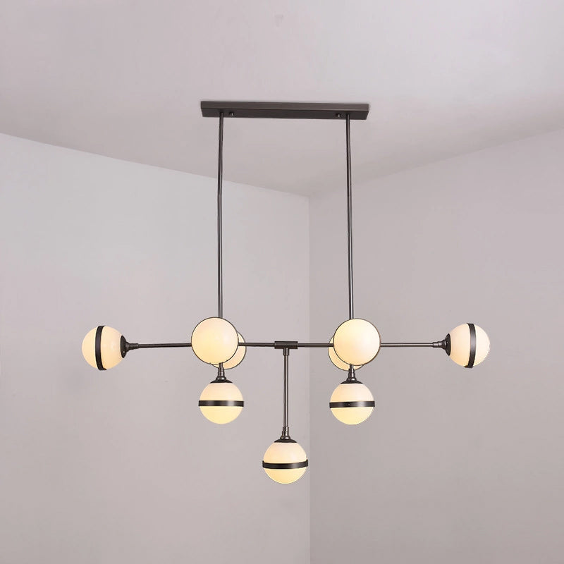 Modern Glass Orb Chandelier With 9-Silver/Gold Finish Heads - Perfect Island Lighting For